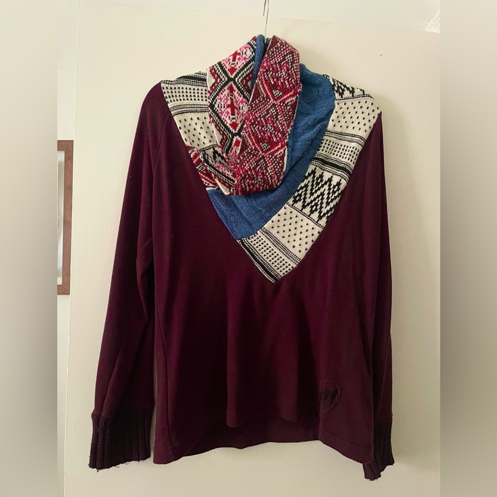 Desigual burgundy knit cowl collar sweater